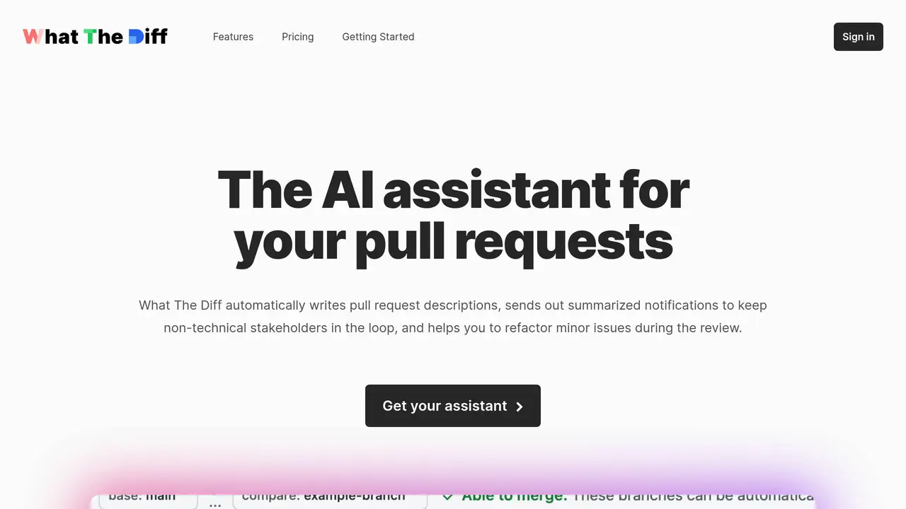 Homepage preview of WhatTheDiff, captured Jul 31, 2026