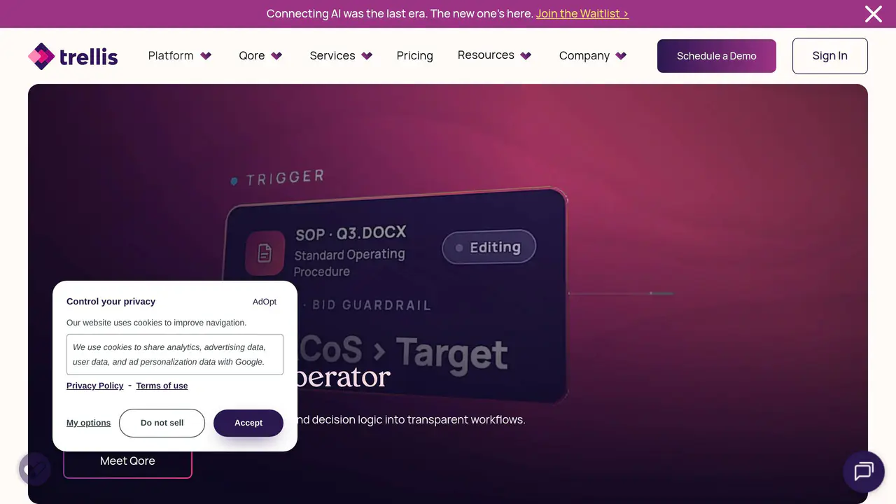 Homepage preview of Trellis, captured Aug 31, 2026