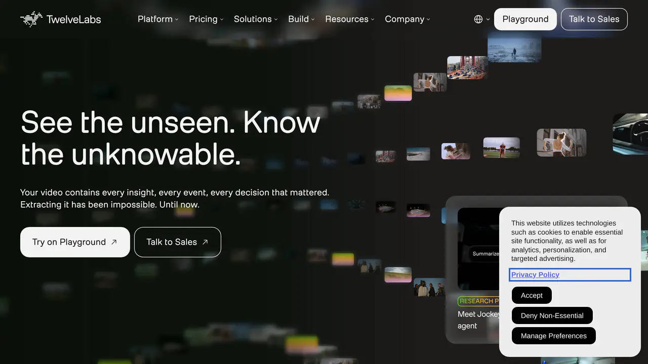 Homepage preview of Twelve Labs, captured Aug 31, 2026