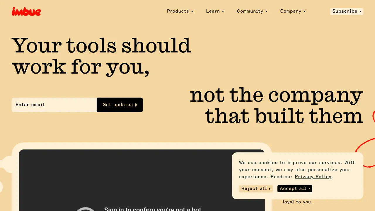 Homepage preview of Imbue, captured Jul 24, 2026
