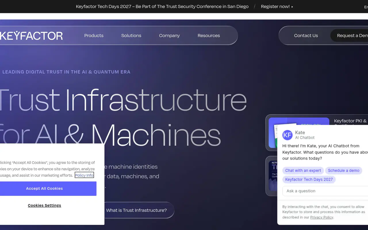 Homepage preview of Keyfactor, captured Jul 22, 2026