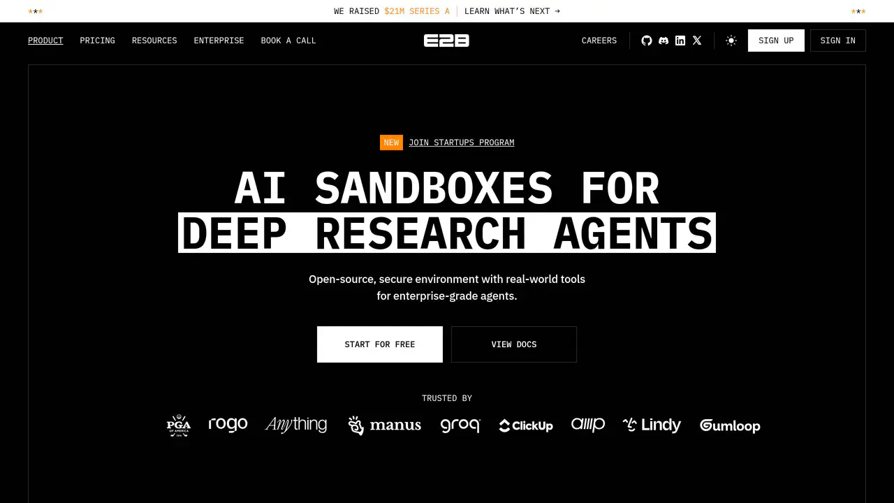 Homepage preview of E2B, captured Jul 29, 2026