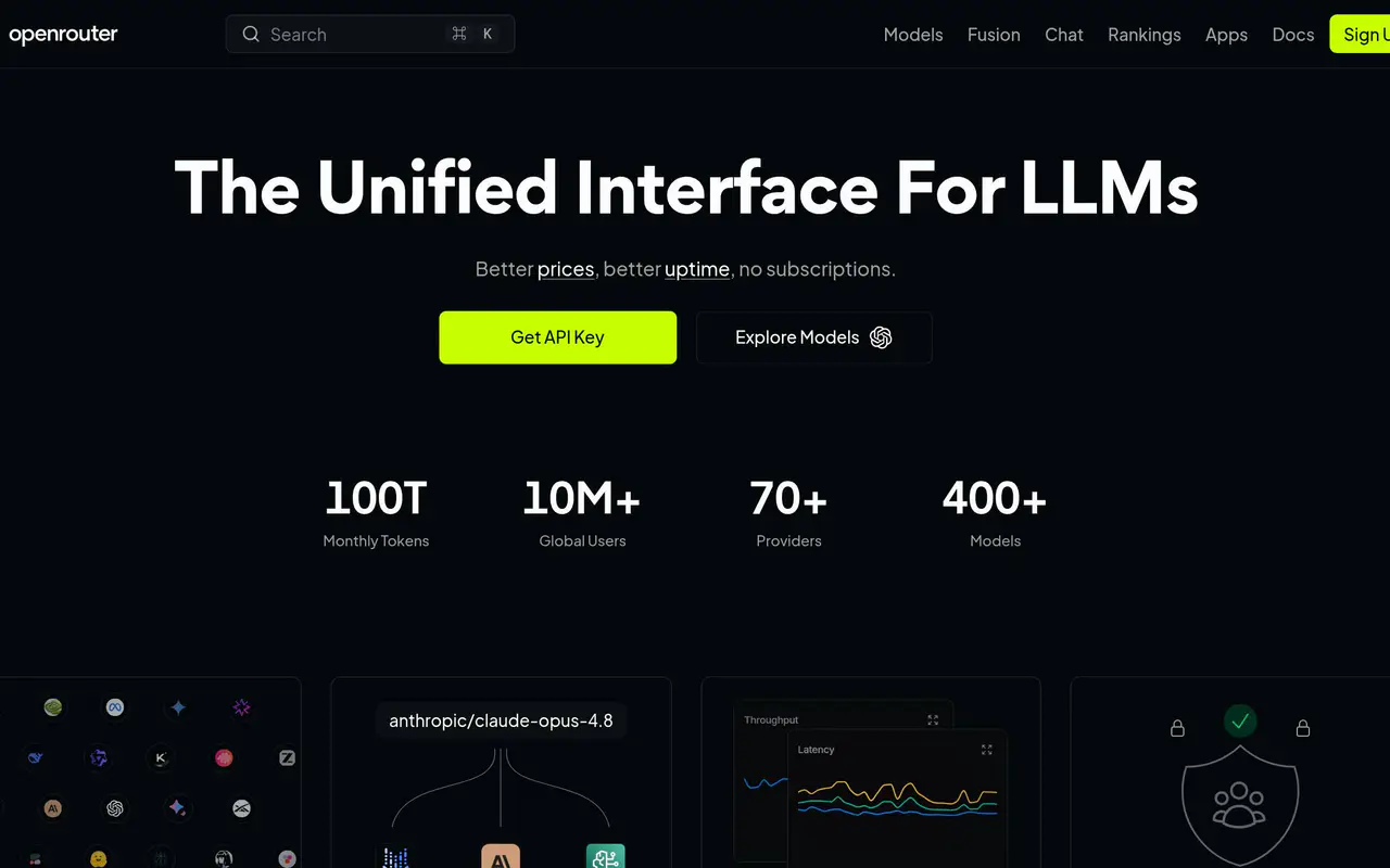 Homepage preview of OpenRouter, captured Jul 21, 2026