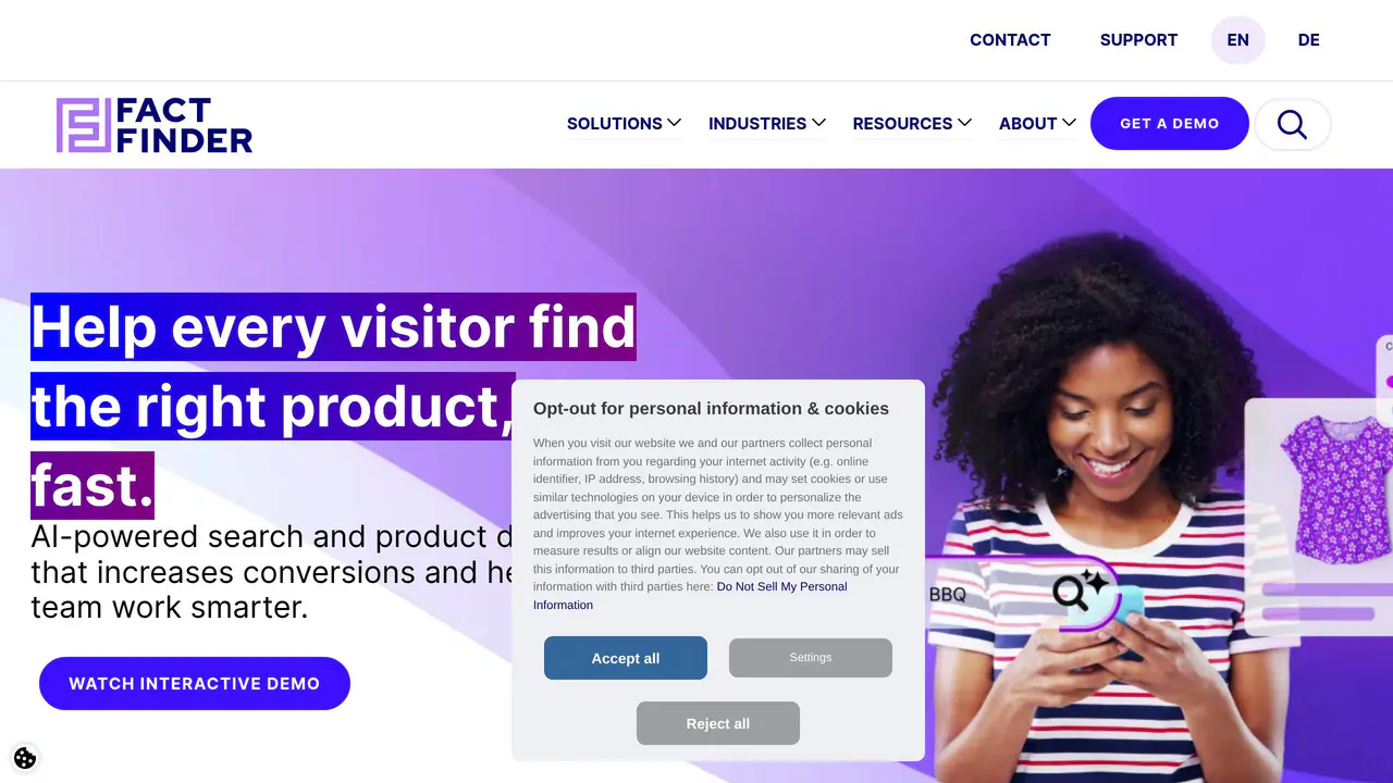 Homepage preview of FactFinder, captured Jul 28, 2026