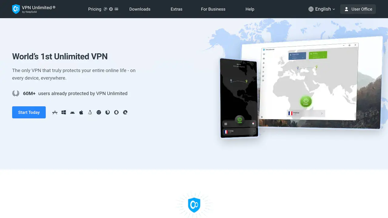 Homepage preview of VPN Unlimited, captured Jul 24, 2026