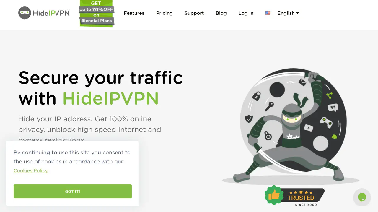 Homepage preview of HideIPVPN, captured Jul 26, 2026