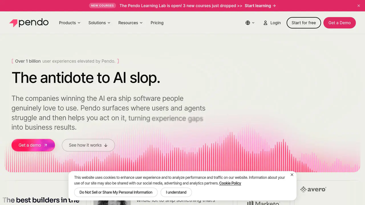 Homepage preview of Pendo, captured Aug 15, 2026