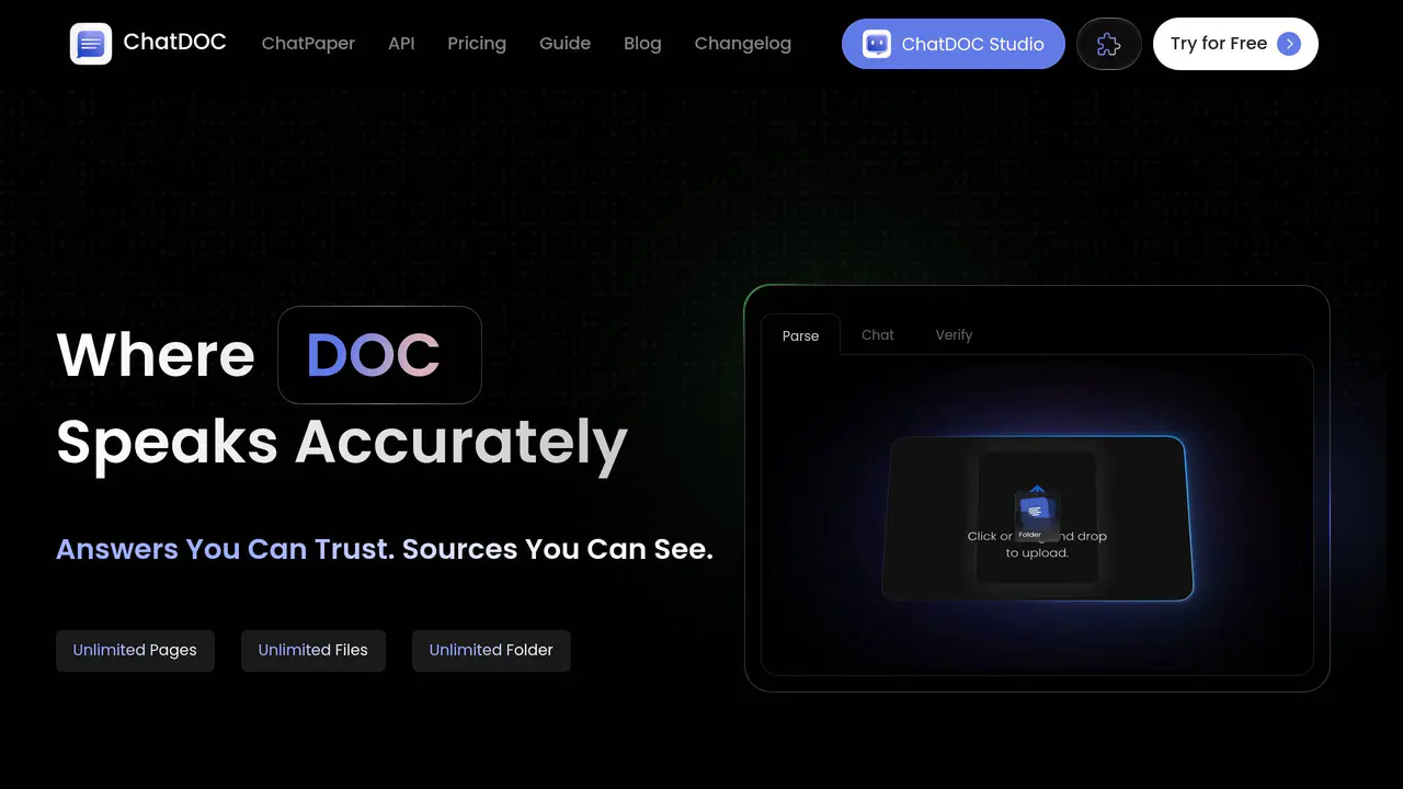 Homepage preview of ChatDOC, captured Jul 23, 2026