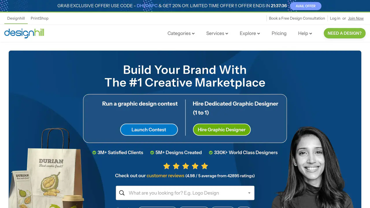 Homepage preview of Designhill, captured Jul 28, 2026