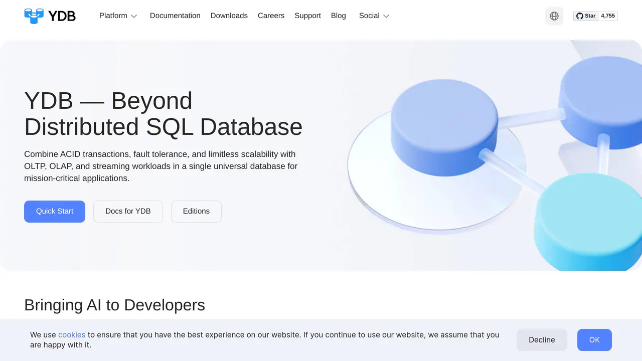 Homepage preview of YDB, captured Jul 27, 2026