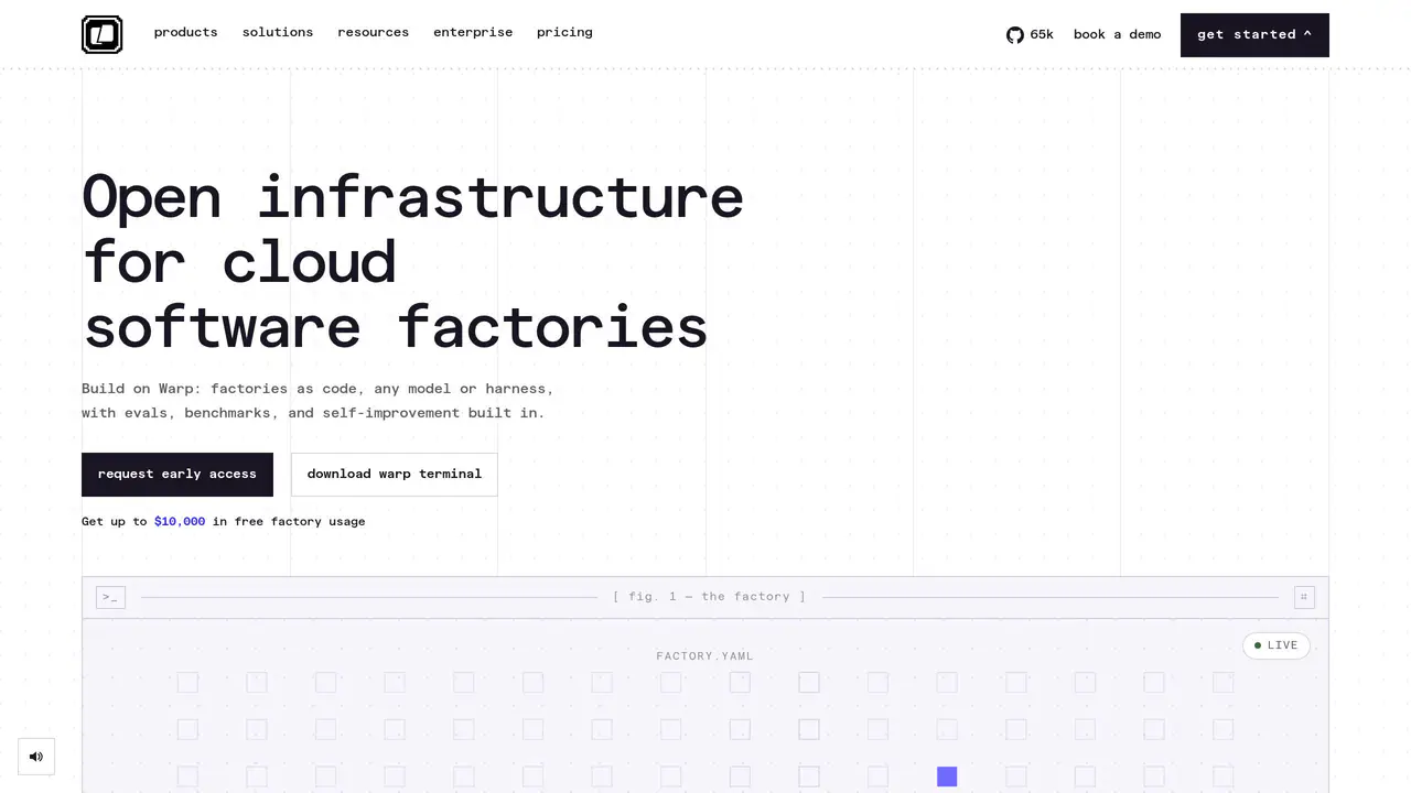 Homepage preview of Warp, captured Aug 28, 2026