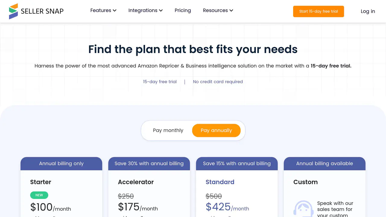 Pricing-page preview of Seller Snap, captured Jul 23, 2026