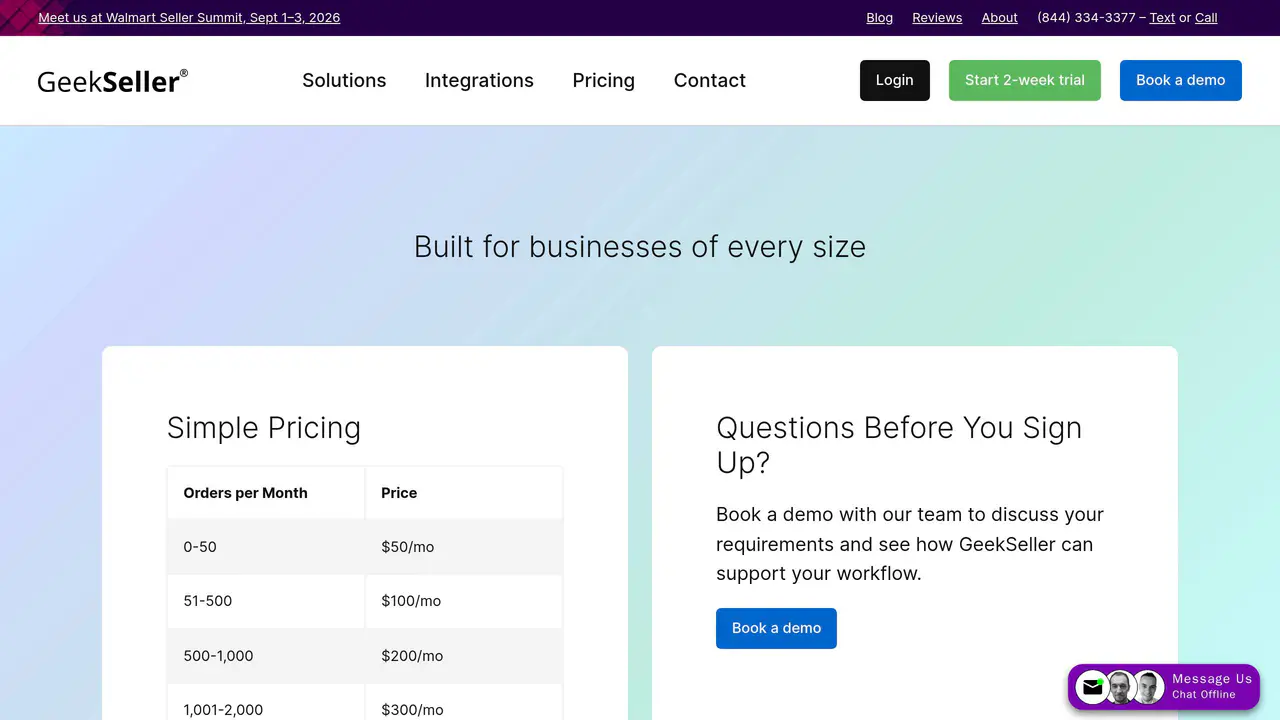 Pricing-page preview of GeekSeller, captured Jul 23, 2026