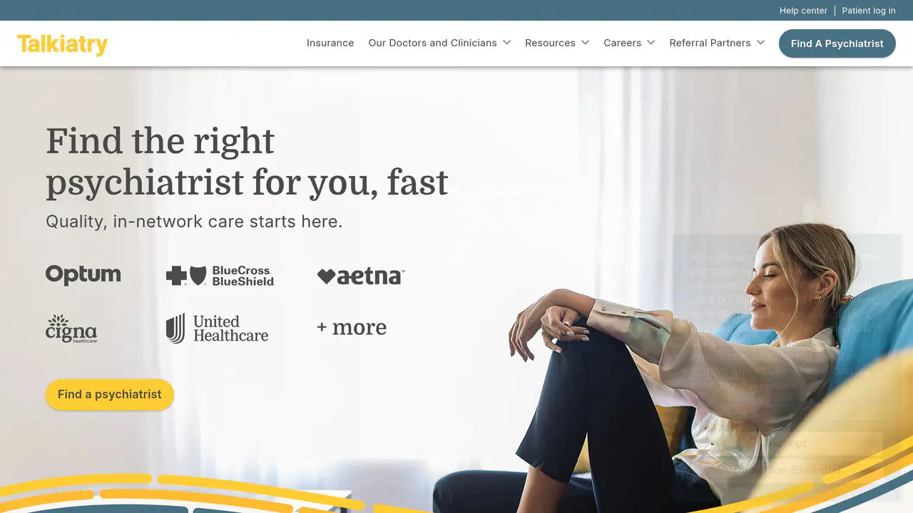 Homepage preview of Talkiatry, captured Jul 23, 2026