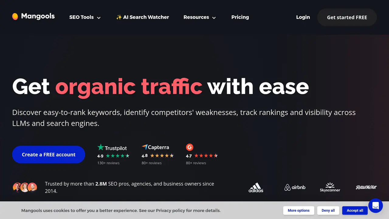 Homepage preview of Mangools, captured Jul 23, 2026