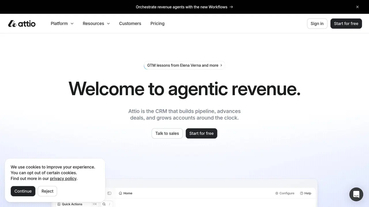 Homepage preview of Attio, captured Aug 2, 2026