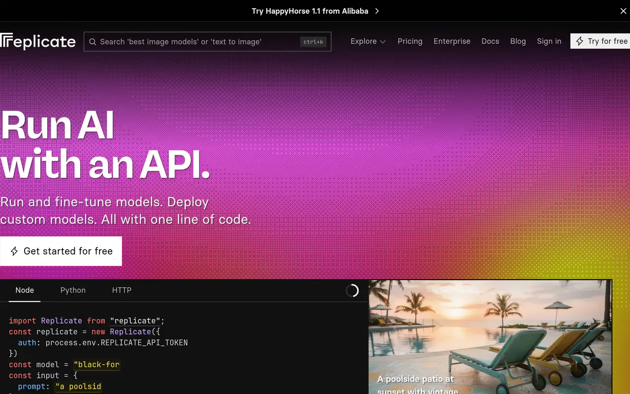 Homepage preview of Replicate, captured Jul 21, 2026