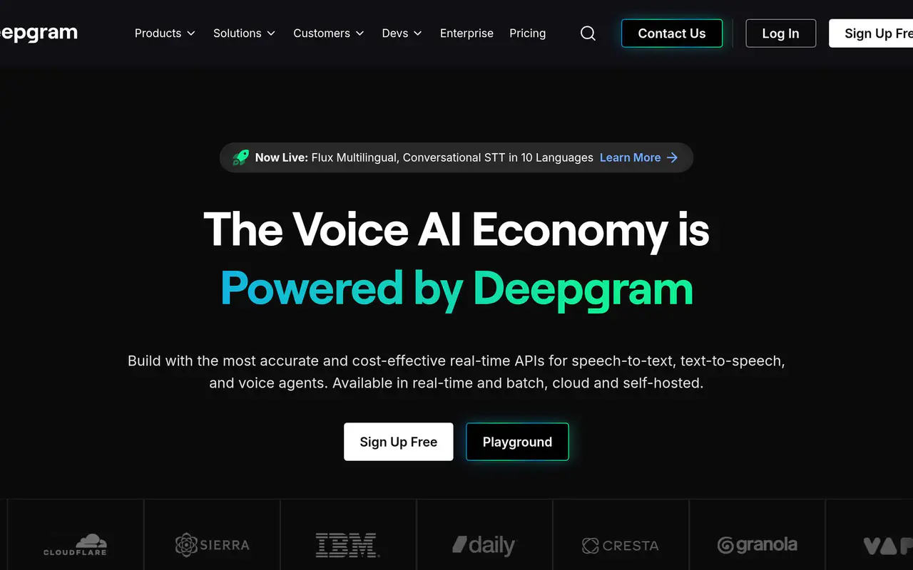 Homepage preview of Deepgram, captured Jul 21, 2026