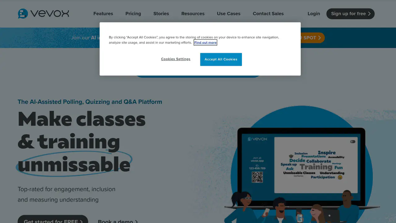 Homepage preview of Vevox, captured Jul 31, 2026