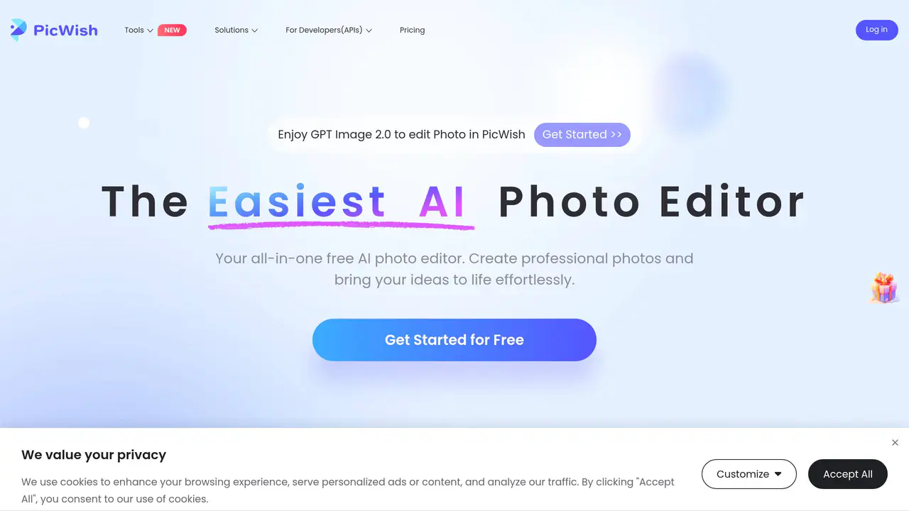 Homepage preview of PicWish, captured Jul 23, 2026