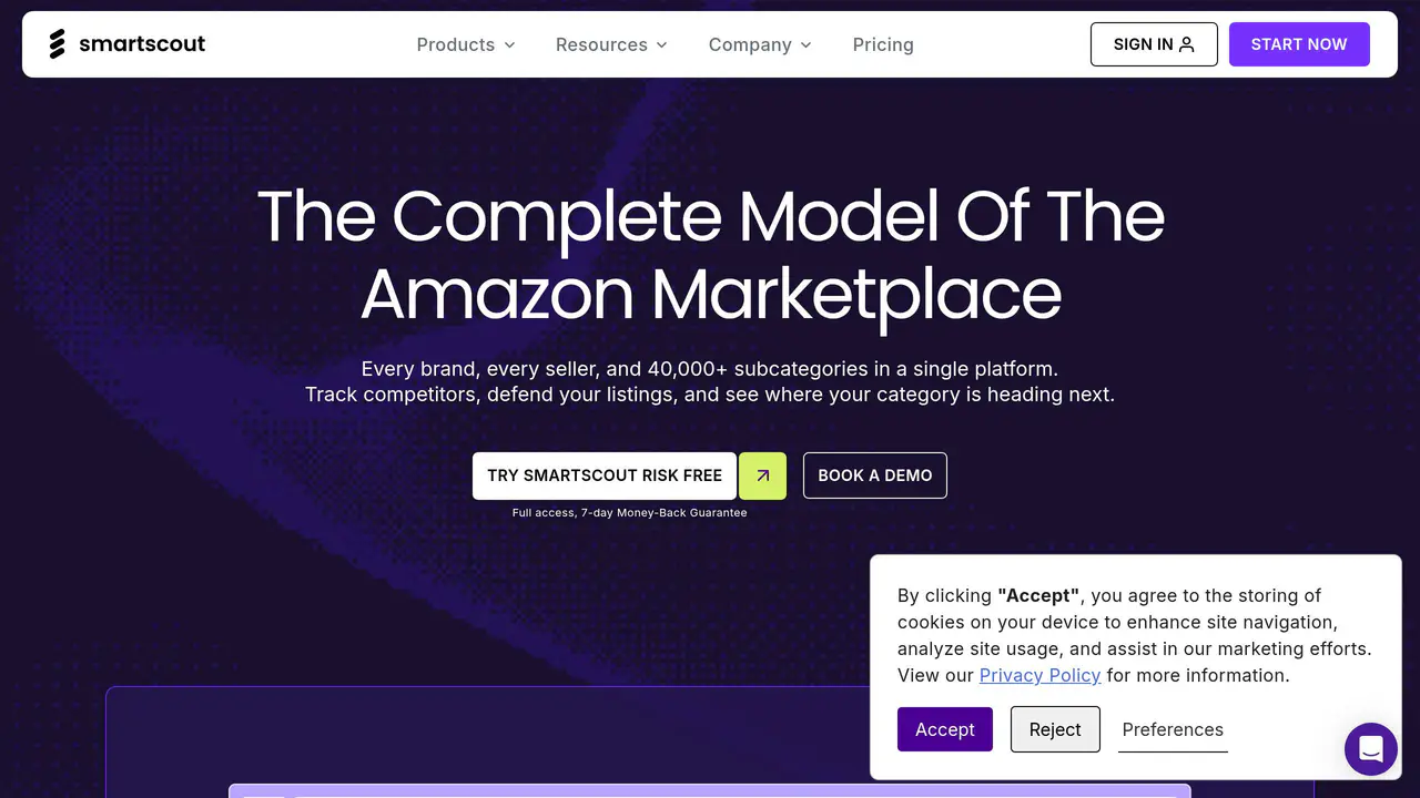 Homepage preview of SmartScout, captured Aug 31, 2026