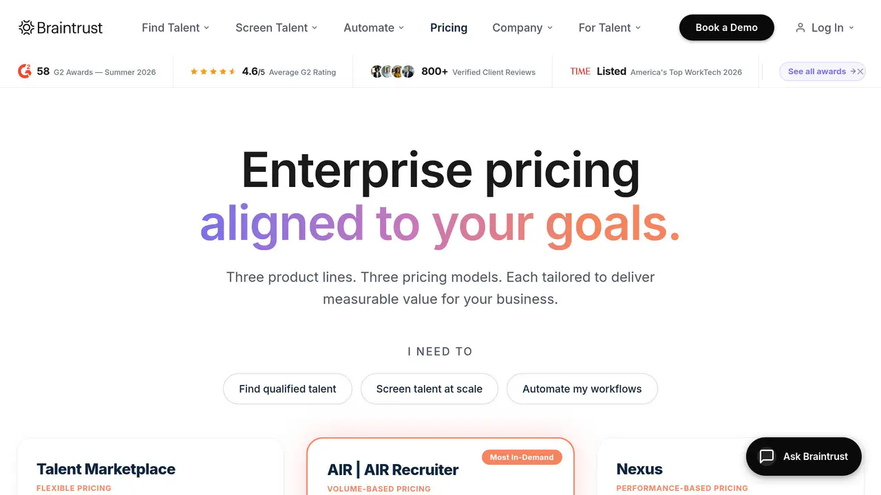 Pricing-page preview of Braintrust, captured Aug 17, 2026