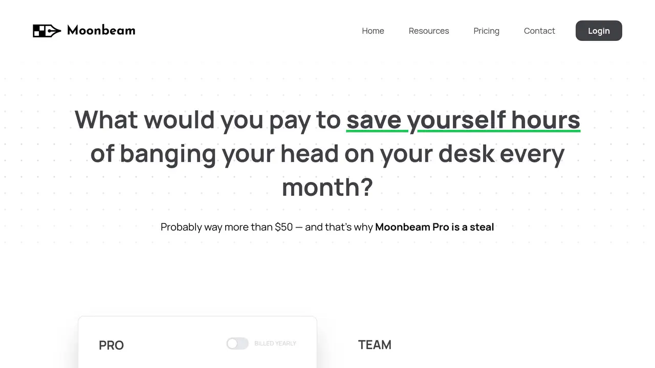 Pricing-page preview of Moonbeam, captured Jul 23, 2026