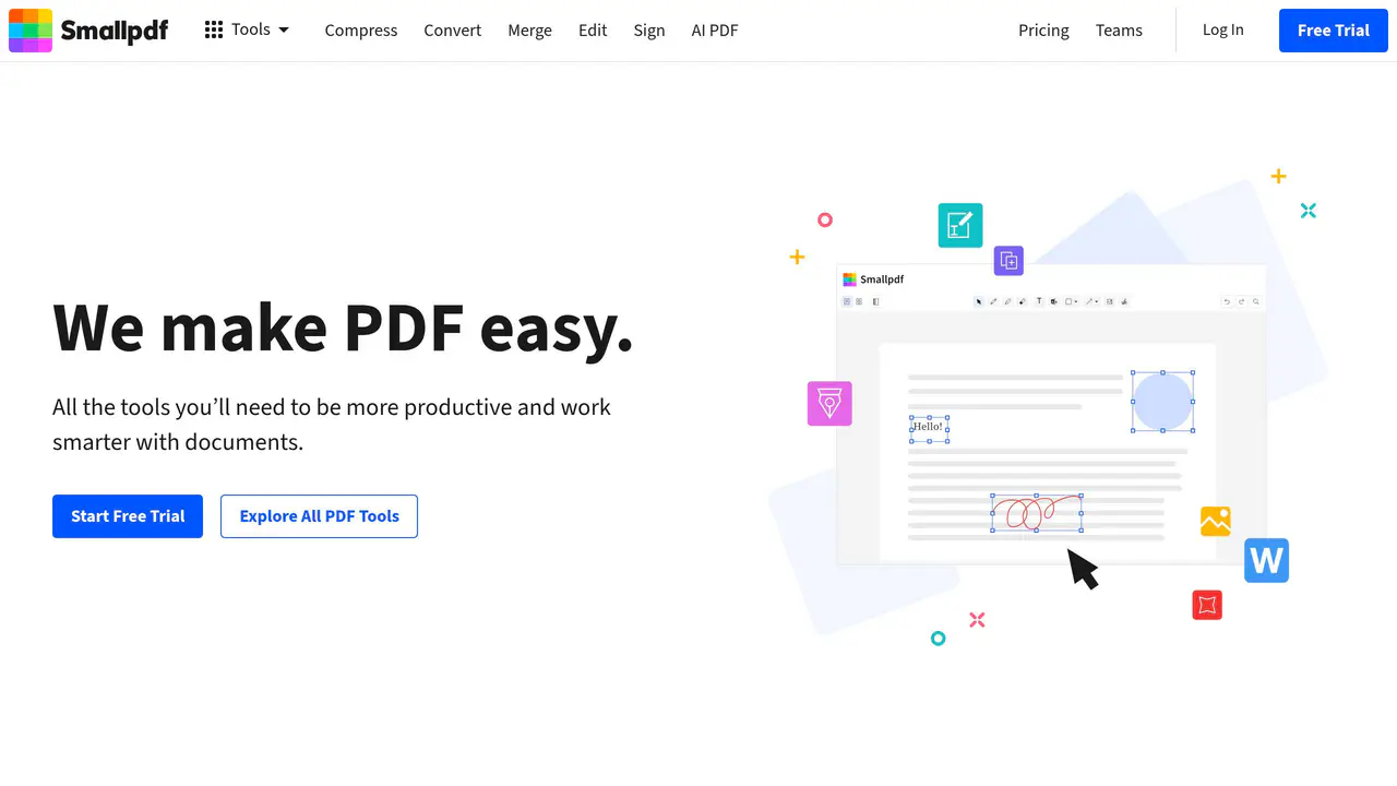 Homepage preview of Smallpdf AI, captured Jul 24, 2026