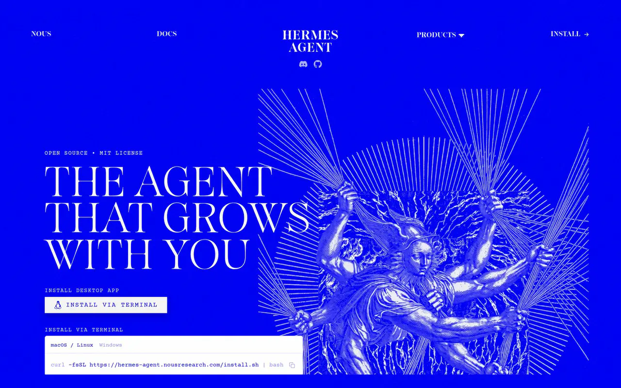 Homepage preview of Hermes Agent, captured Jul 21, 2026