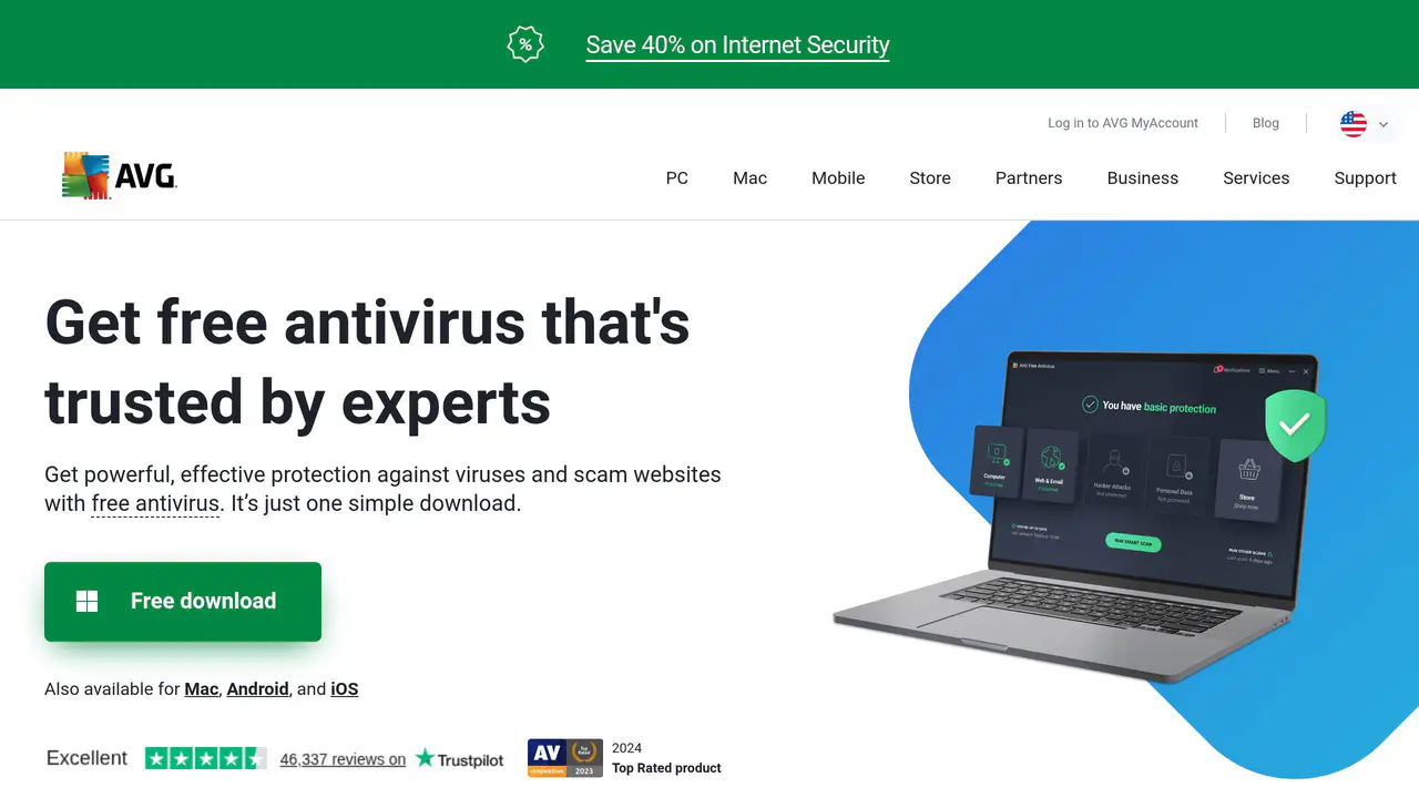 Homepage preview of AVG Secure VPN, captured Jul 31, 2026