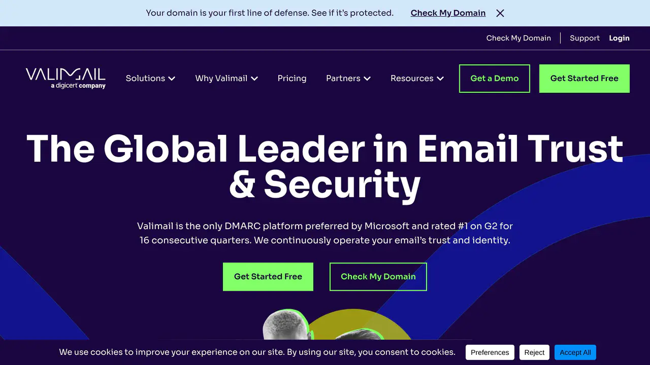 Homepage preview of Valimail, captured Jul 24, 2026
