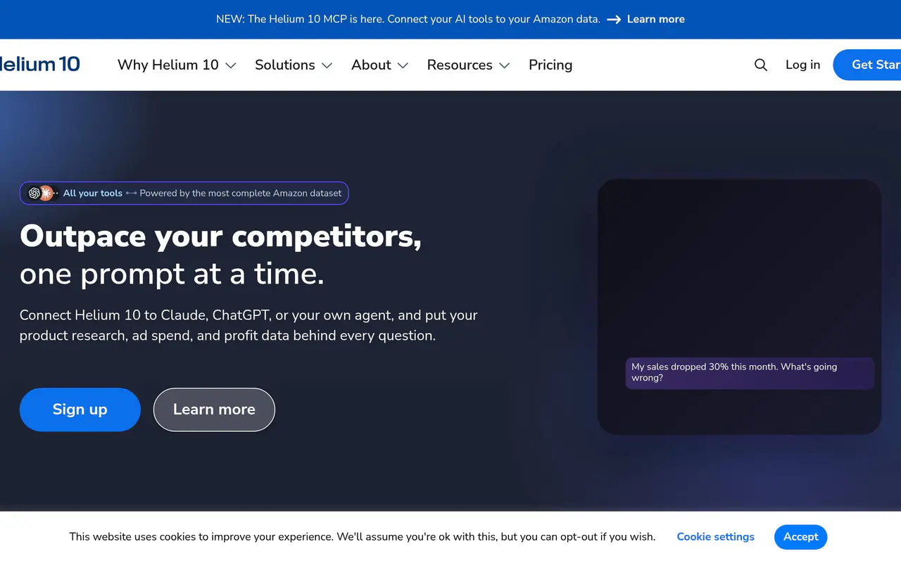 Homepage preview of Helium 10, captured Jul 21, 2026