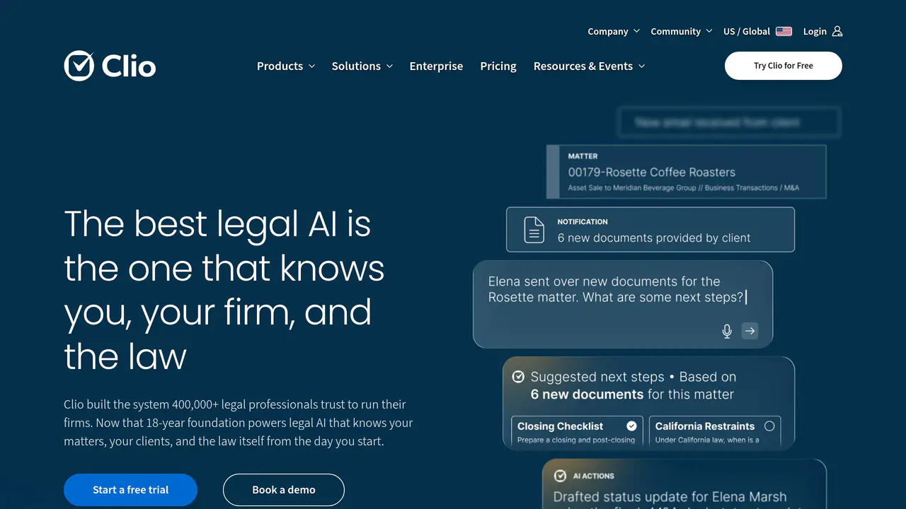 Homepage preview of Clio, captured Aug 30, 2026