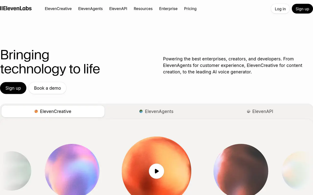 Homepage preview of ElevenLabs, captured Jul 21, 2026