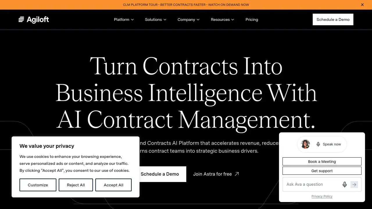 Homepage preview of Agiloft, captured Aug 8, 2026