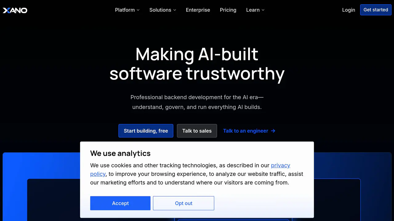 Homepage preview of Xano, captured Sep 15, 2026