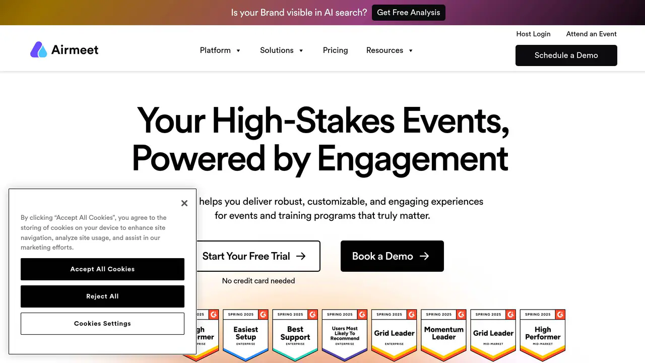 Homepage preview of Airmeet, captured Jul 29, 2026