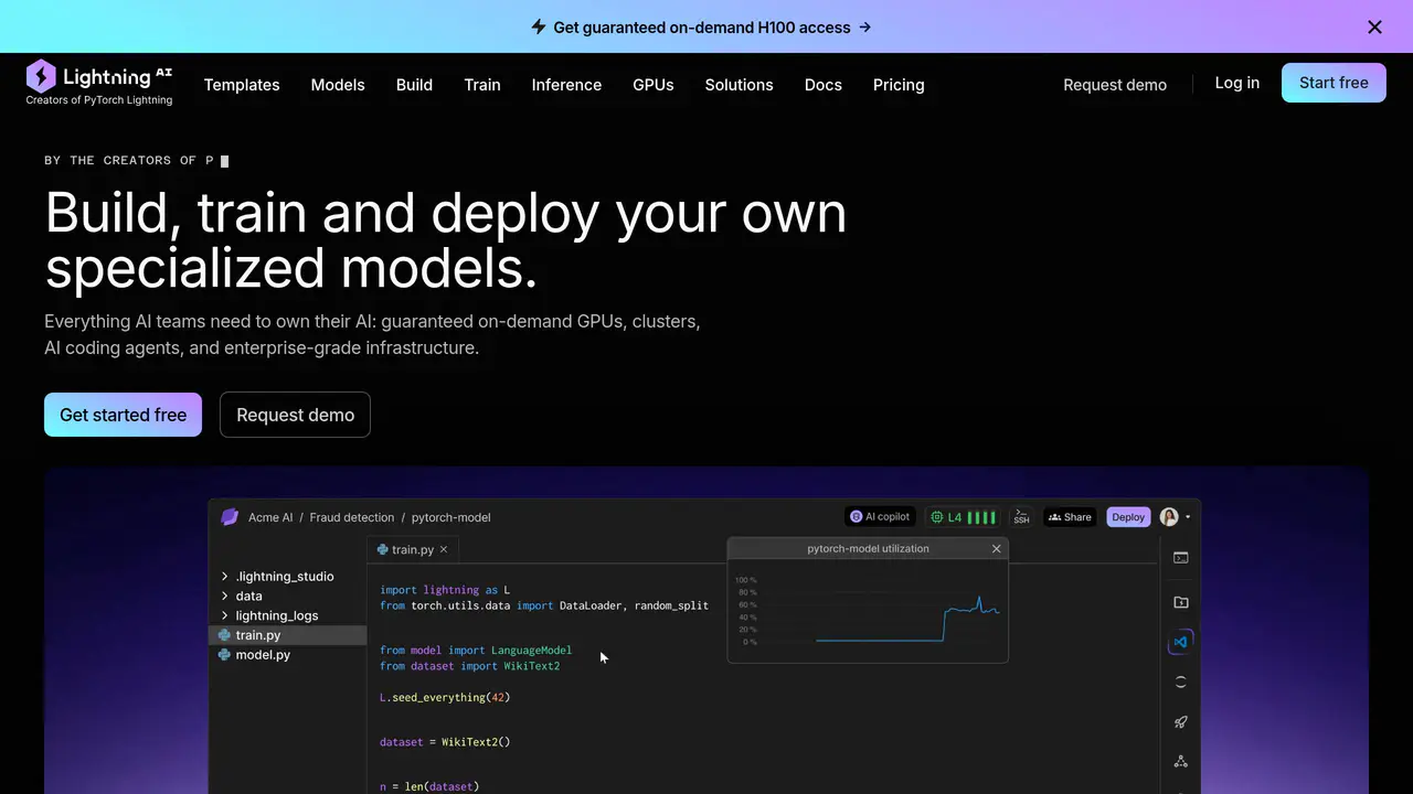 Homepage preview of Lightning AI, captured Jul 24, 2026