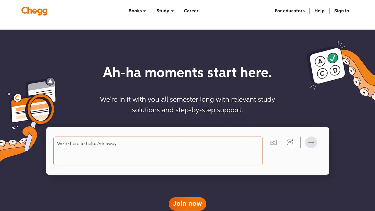 Homepage preview of Chegg, captured Aug 2, 2026