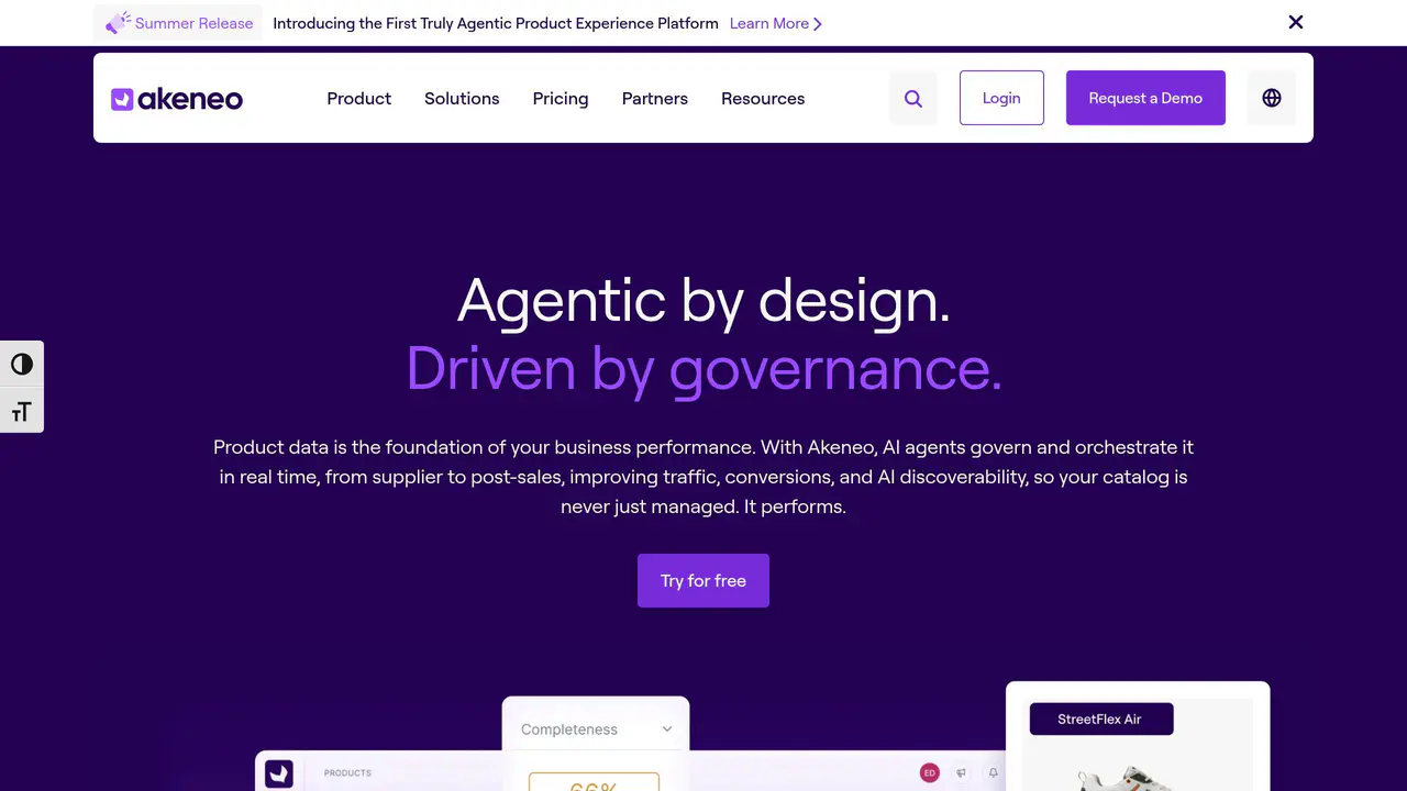 Homepage preview of Akeneo, captured Jul 29, 2026