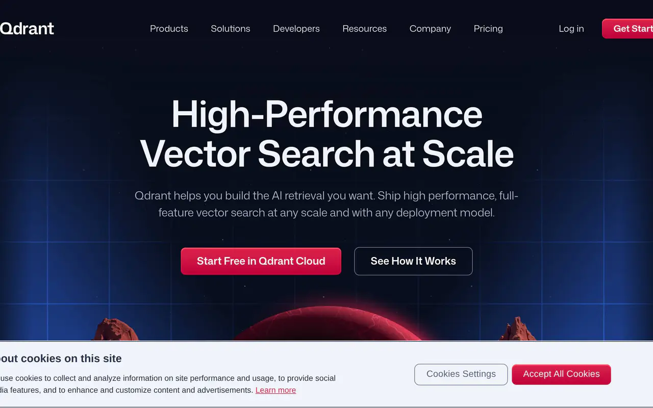 Homepage preview of Qdrant, captured Jul 21, 2026