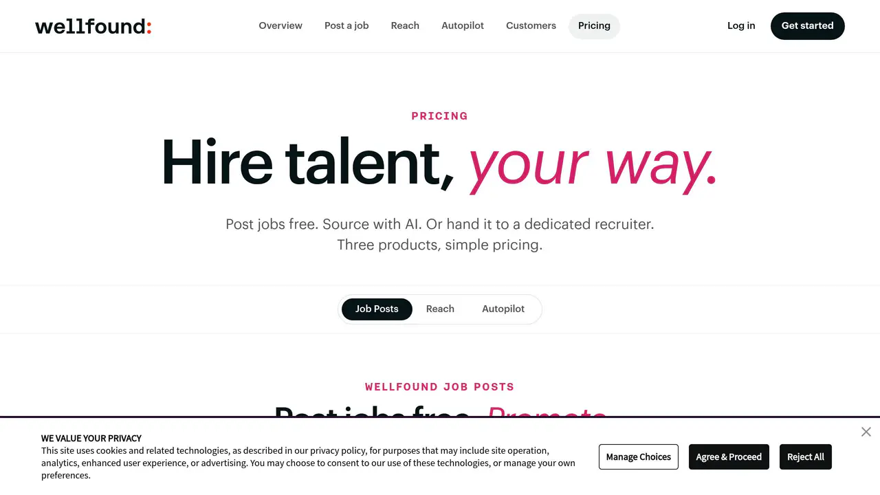 Pricing-page preview of Wellfound, captured Aug 23, 2026