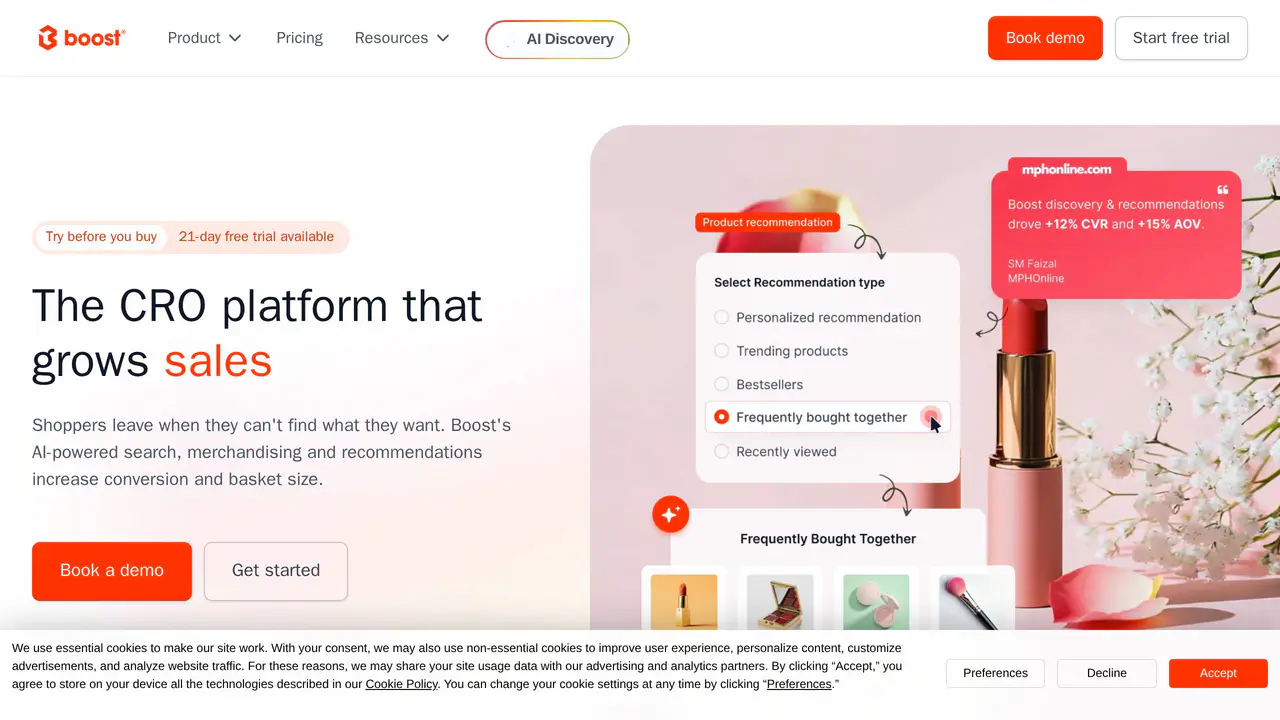 Homepage preview of Boost Commerce, captured Sep 11, 2026