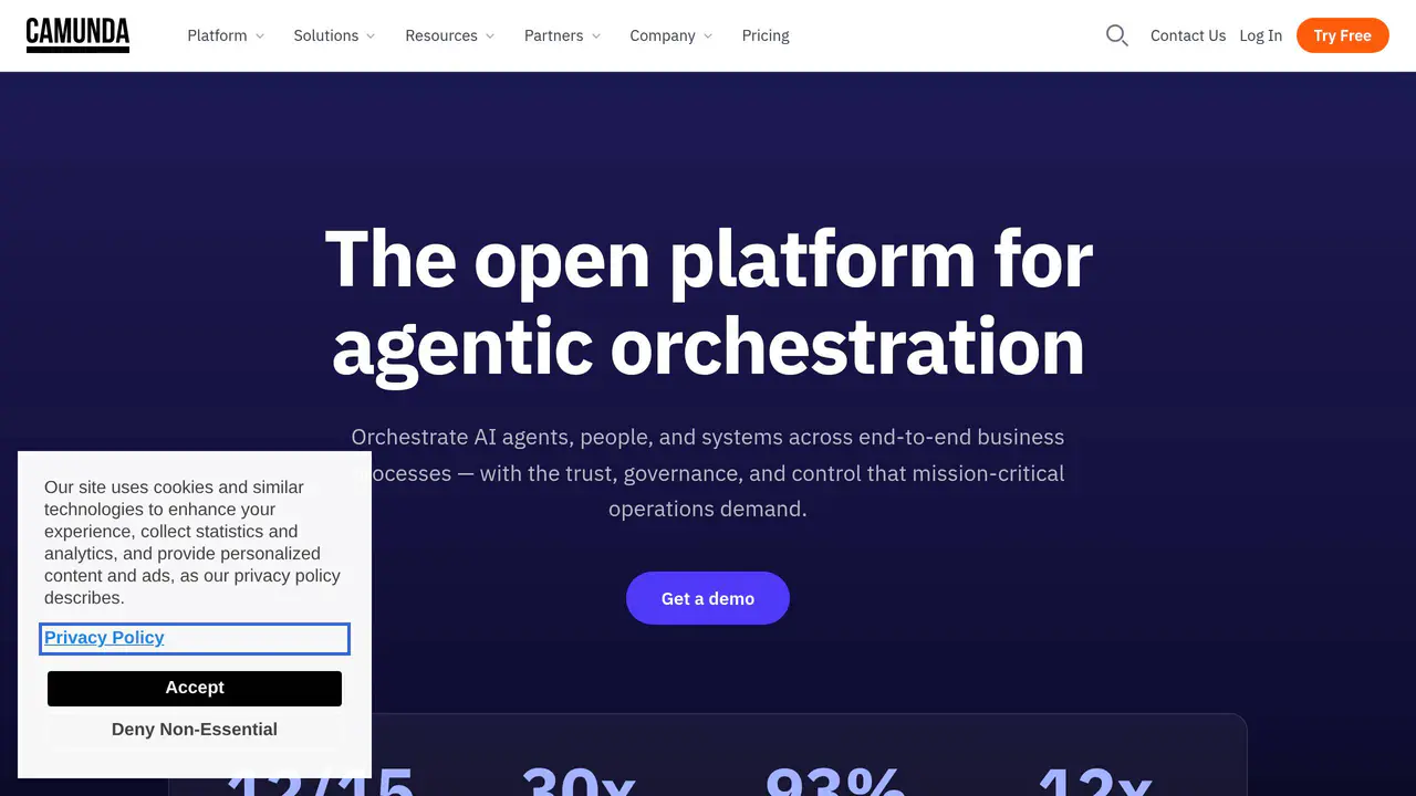 Homepage preview of Camunda, captured Aug 12, 2026