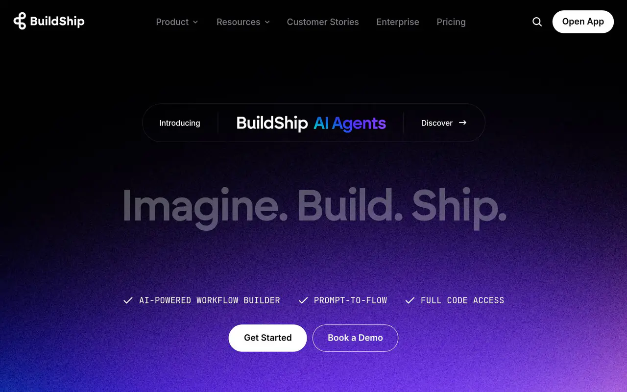 Homepage preview of BuildShip, captured Jul 22, 2026