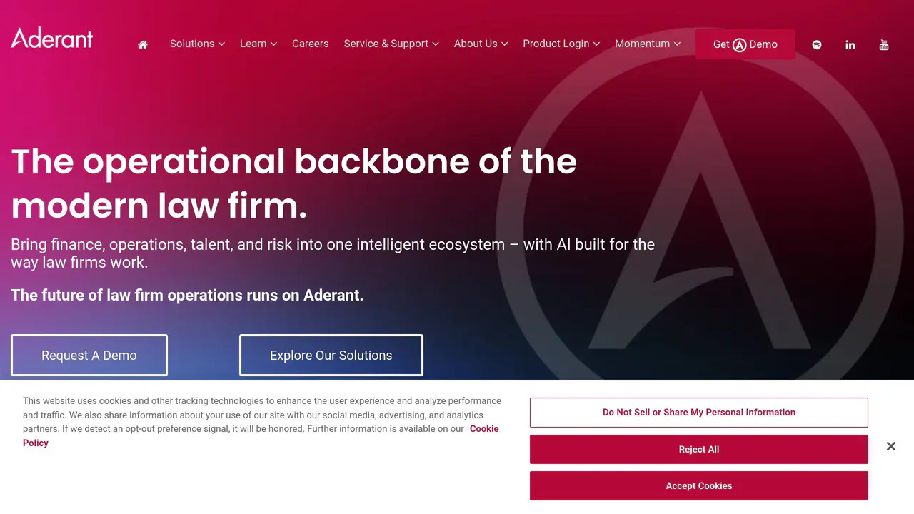 Homepage preview of Aderant, captured Aug 31, 2026