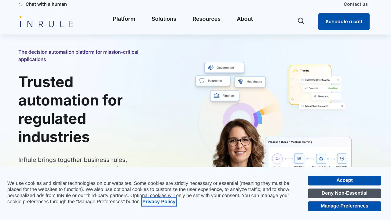 Homepage preview of InRule Technology, captured Aug 29, 2026