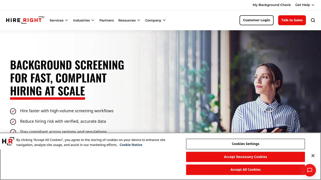 Homepage preview of HireRight, captured Jul 24, 2026