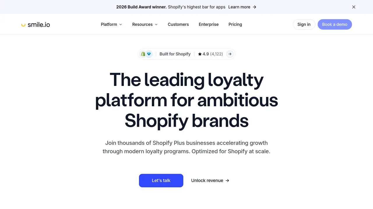Homepage preview of Smile.io, captured Jul 31, 2026