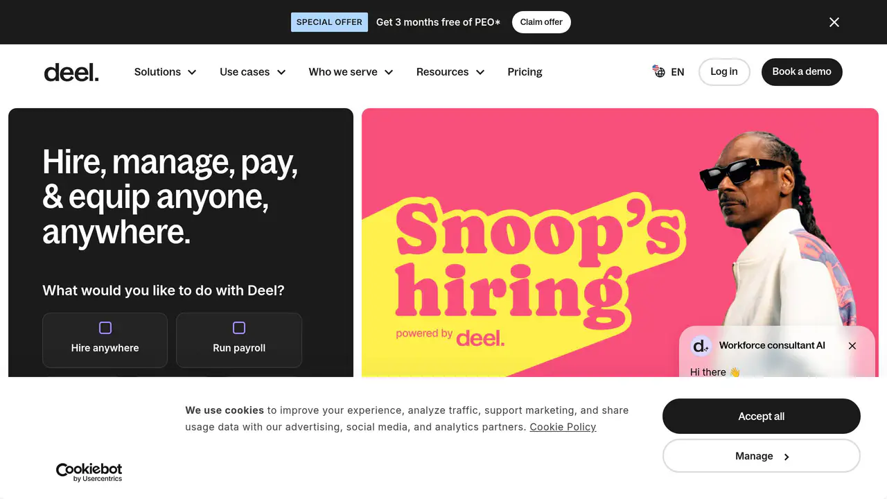Homepage preview of Deel, captured Aug 28, 2026